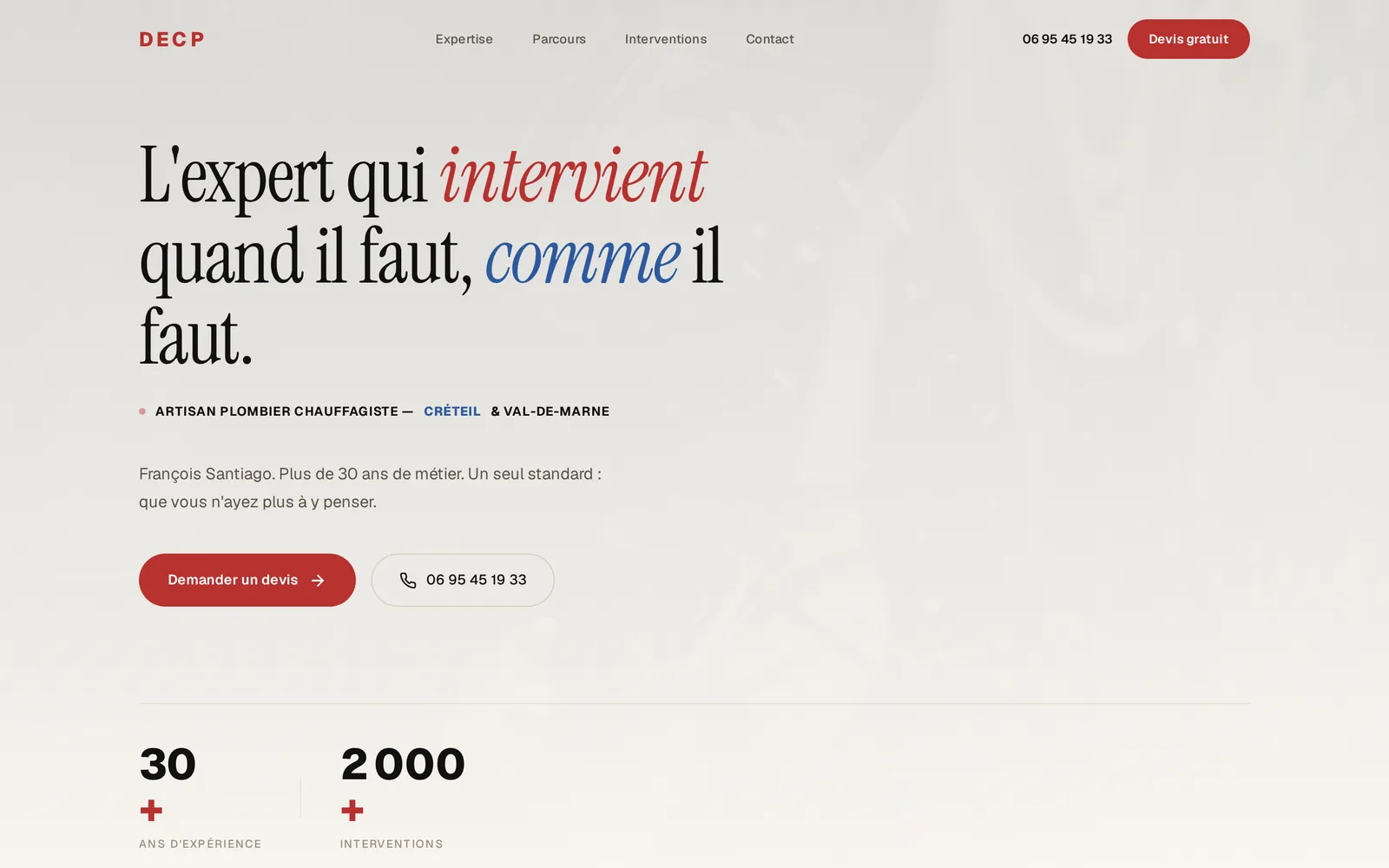 Page d'accueil du site DECP Plomberie & Chauffage