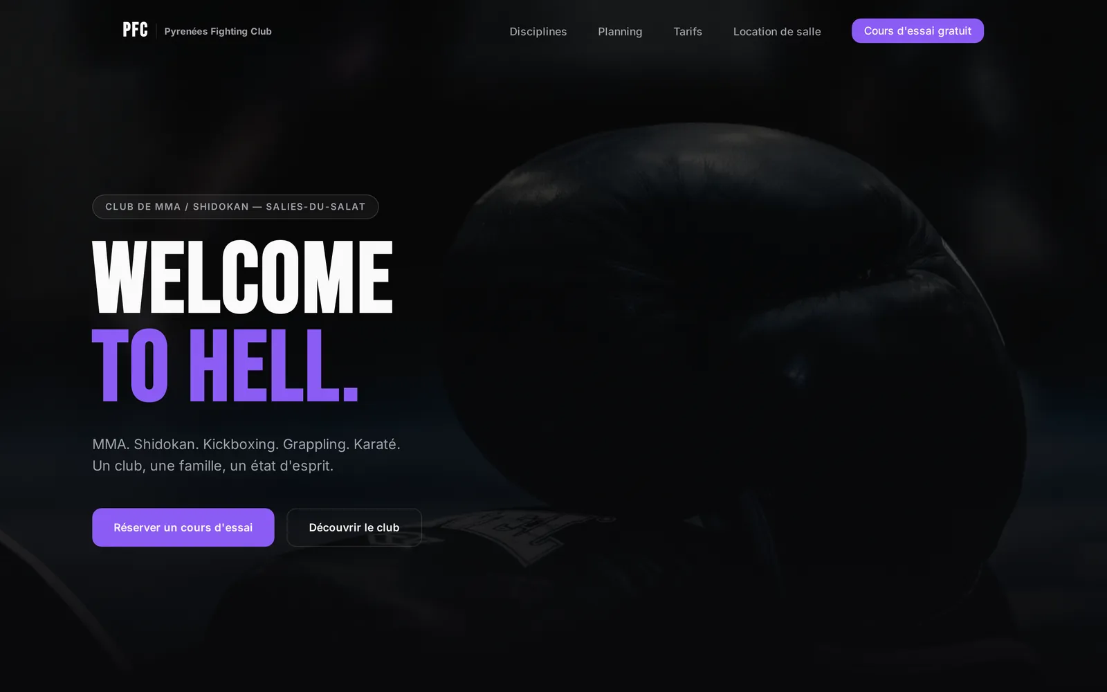 Page d'accueil du site Pyrénées Fighting Club